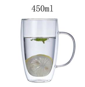 Tasses à thé et soucoupes transparentes à double paroi résistantes à la chaleur, verres à bière et à café à double paroi avec poignée épaissie - Product Image 4