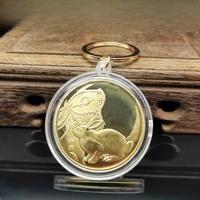 Porte-clés Zodiac en alliage Faveurs du Nouvel An Couleur Or Pièce de monnaie Porte-bonheur Souris Ox Tigre Lapin Dragon Serpent Cheval Chèvre Singe Coq