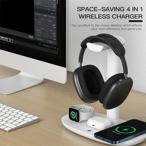 Estación de Carga Inalámbrica 4 en 1 con Soporte para Auriculares, <span class=keywords><strong>Cargador</strong></span> Rápido de 15W para <span class=keywords><strong>iPhone</strong></span>, Watch, AirPods, Base de Escritorio - Product Image 4