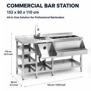 All-in-One Stainless Steel Commercial <b>Bar</b> Prep Table Cocktail Station with Sink Ice Well Condiment Holders for Hotel Restaurant - Product Image 1