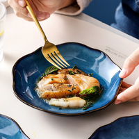 Vaisselle en porcelaine de qualité supérieure, style européen, avec glaçure réactive bleue, marque Chiyi, très vendue, de qualité alimentaire