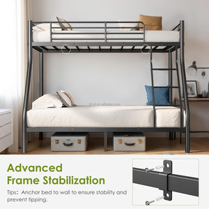 Endüstriyel Modern Tarz Ağır Hizmet Tipi Metal Ranza Yatak, Yan Merdivenli Güvenlik Korkulukları ile, Yaylı Yatak Gerektirmez (Siyah-3) - Product Image 2