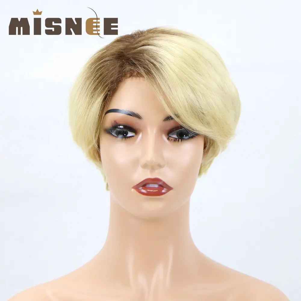 Misnee all'ingrosso C Part Lace Pixie Cut 100% Remy Hair Short T2/613 Glueless Straight Bob parrucca per le donne nere parrucche dei capelli umani