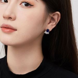 Dylam Luxurious Design Women <b>Fine</b> Jewelry Hypoallergenic S925 Silver Rhodium Plated Blue Clear 5A Zirconia <b>Stud</b> <b>Earrings</b> - Product Image 5