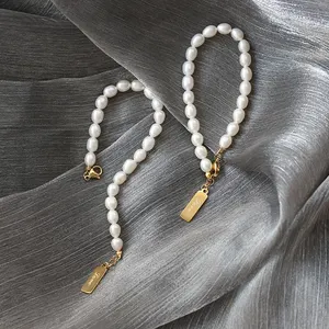 Pulsera de perlas de agua dulce de acero inoxidable chapado en oro de 18K, joyería para mujer, nuevos diseños