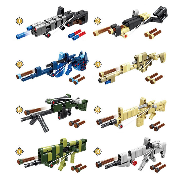 8Pcs/set Educational Toy Assault Firearm M4A1 Automatic Sniper Hunting Gun Weapons Model Kit Building Block Set