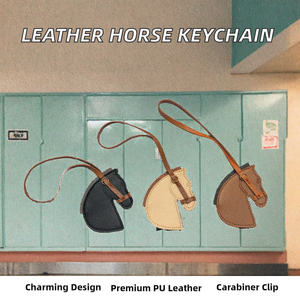 Creative PU Leather Horse Head Pendant Carabiner <b>Keychain</b> with Long Strap Durable High Quality - Product Image 2