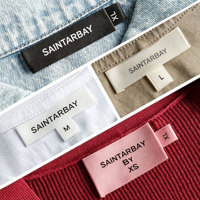 Étiquettes personnalisées non tissées imprimées haute densité écologiques pour vêtements, avec extrémité coupée droite et pliée, pour chaussures, sacs et accessoires