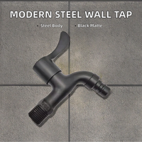 Robinet mural moderne en acier inoxydable noir mat pour machine à laver et lavabo, à poignée unique, idéal pour hôtels, extérieur et jardin