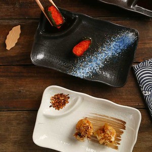 Assiettes en céramique pour sushis et raviolis de restaurant japonais avec coupelle à sauce, vaisselle rectangulaire en céramique, assiette à collation - Product Image 4