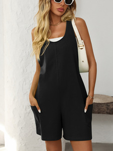 Sommer Neuankömmling European American Style Damen Outdoor Ärmelloser Overall Hot Girl Loose Casual Pants Solid Knitted - Product Image 3