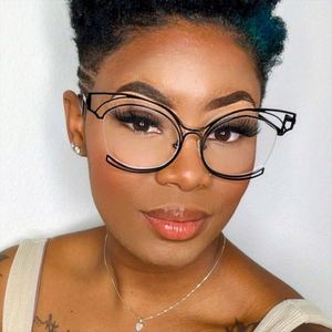 Gafas Ópticas de Moda con Logotipo Personalizado, Lentes Transparentes, Montura Metálica de Ojo de Gato, Diseño Irregular y Hueco, Anti Luz Azul para Mujer - Product Image 2