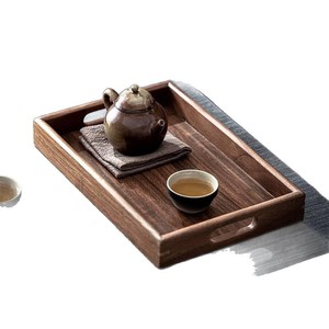 High-grade walnut wood handle rectangular wooden <b>tea</b> <b>tray</b>, Japanese style solid wood household coffee tableware storage plate - Product Image 3