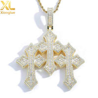 Collar con Colgante de Cruz Personalizado de Cobre Chapado en Oro de 18K con Circonitas Engastadas en Garras, Estilo Hip Hop, Unisex, para Regalo