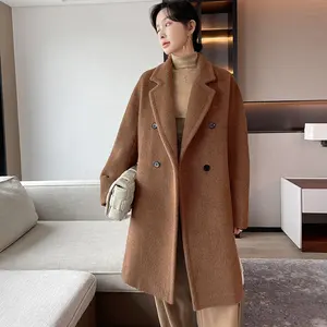 Женское пальто из шерсти альпака, новинка зимы 2022, плотное шерстяное пальто
