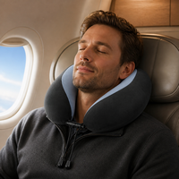 Oreiller de voyage ergonomique en mousse à mémoire de forme, portable, en forme de U, personnalisable, pour avion, avec masque pour les yeux et bouchons d'oreilles