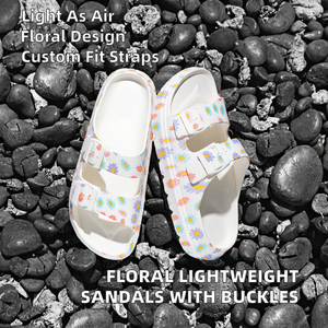 Sandales décontractées légères en EVA pour femme, à enfiler, à bout ouvert, motif floral, avec double bride réglable - Product Image 2
