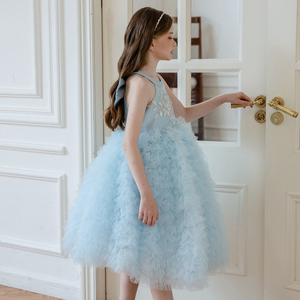 Màu xanh dây hoa cô gái ăn mặc lá sen shump gạc ăn mặc cho lering và lập thể cảm giác bằng cách sản xuất vải cao cấp, - Product Image 5