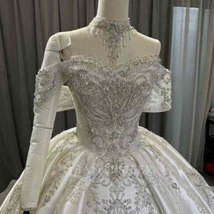 Gorgeous Modern Princess Satin Appliques Bridal <b>Ball</b> <b>Gown</b> Pure Handmade Crystal Pearl Wedding Dress Lsoy010 for - Product Image 3