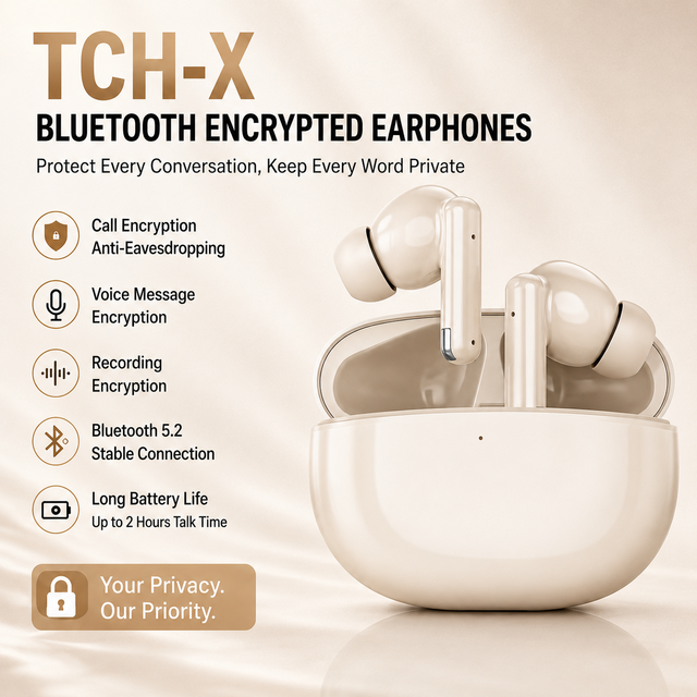 Secure Bluetooth Encrypted Earbuds for Travel, Office & Meetings Private Calls, Encrypted Voice Messages, Recording Safe