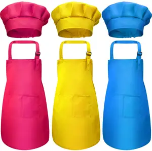 Conjunto de delantal y sombrero de Chef para niños y niñas, delantales ajustables de algodón para cocina, pintura para hornear, delantales de cocina