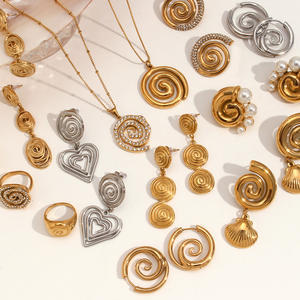 Set di gioielli di moda donna europei stati uniti collana a spirale di personalità temperata 18K placcato oro conchiglia orecchini anello - Product Image 2