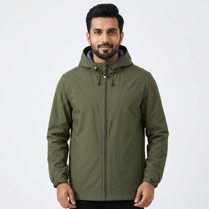 Wholesale Canvas Breathable Waterproof Windbreaker <b>Jacket</b> with Stand Collar and Front Logo Customizable for <b>Men</b> OEM Design - Product Image 1