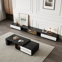 Kainice Table centrale extensible noire mate, rangement peu encombrant pour le thé et le café, meuble TV de style moderne pour panneau de salon
