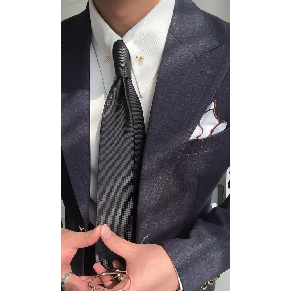 pinhole dress shirt Pinhole collar empire collar patchwork collar French cuffs men's shirt manager business 100% cotton stripe custom shirt for men