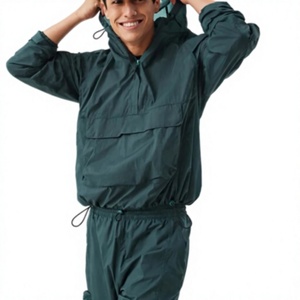 Custom <b>Men</b> Windbreaker <b>Jacket</b> Water Resistant Hooded Zip <b>Fly</b> Elastic Waist Outdoor Wear Regular Fit Solid Color Lightweight Top - Product Image 1