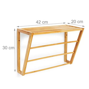 Porte-serviettes mural en bambou avec étagère, 3 barres, organisateur de rangement pour salle de bain, support fixe pour serviettes, design moderne rustique - Product Image 5