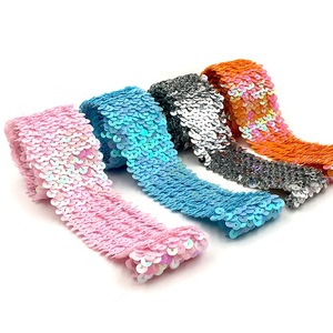 Nhà Máy Bán buôn 48mm rộng Shining Vàng rPet đàn hồi sequin Ribbon TRIM ren cho trang trí bên quần áo - Product Image 2