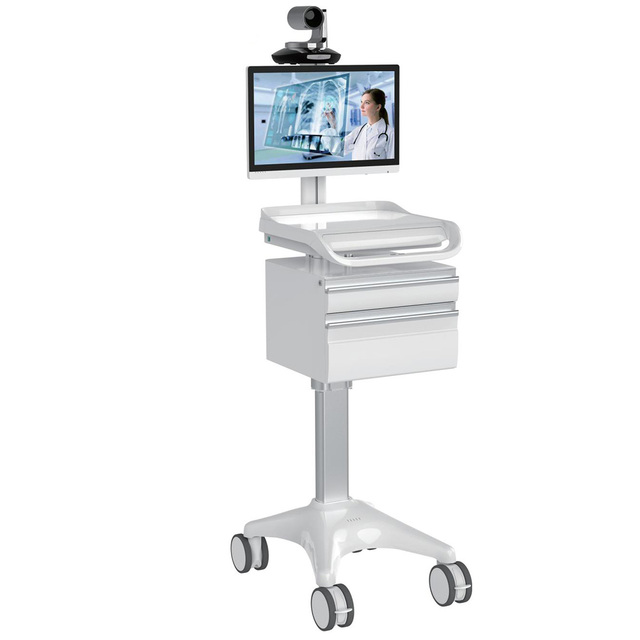 Manufacturer Custom Remote Terminal Medical Trolley Dual Screen Computer Trolley Single Monitor Mobile Hospital Workstation Cart