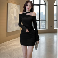 Robe noire élégante et amincissante à col halter et épaules dénudées, style français, pour femme, collection automne, ajustée et moulante aux hanches