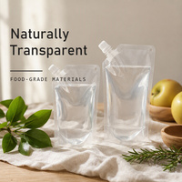 Pochette transparente pour boissons avec bec verseur incliné, sac à boisson transparent 100ml 250ml 500ml, bouchon à vis anti-fuite, impression personnalisée
