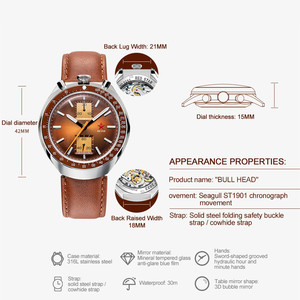 Stock free ship classic <span class=keywords><strong>Vintage</strong></span> retro Bullhead st19 cronografo meccanico luminoso orologio da collo a cigno in acciaio inossidabile da uomo in vendita - Product Image 6