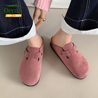 DERAN Designer Chaussures Mules et Sabots Unisexe en Daim Véritable de Haute Qualité, Sabots en Liège pour Femme, Pantoufles et Claquettes de Luxe en Cuir