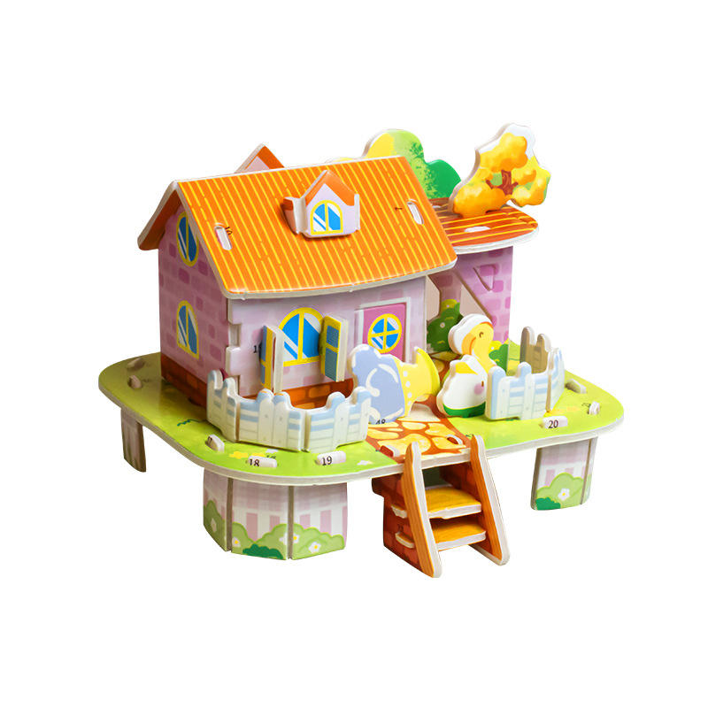 Three-dimensional puzzle-forest hut