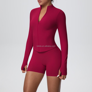 Veste de sport pour femme, taille plus, coupe ajustée, sans couture, légère, fermeture éclair intégrale, manches longues, pour le yoga, l'entraînement, la salle de sport - Product Image 5