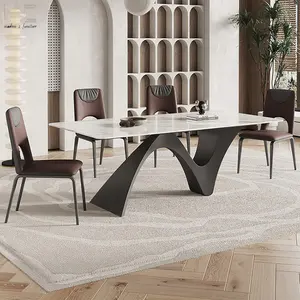 İskandinav Modern lüks basit High End mutfak ada sinterlenmiş taş dikdörtgen mermer masa yemek masası 8 koltuklu için
