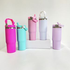 Matte Sublimation 30Oz Flip Straw Tumbler Gym Sport Car Travel Vacuum Insulated Water <b>Bottle</b> With Screw Handle Lid - Product Image 1