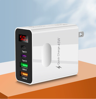 Nouveau chargeur mural numérique 45W avec affichage numérique, 5V 3.1A, 4 ports PD, 2PD QC3.0, charge rapide, adaptateur rapide pour iPhone Huawei