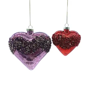 Heart Shaped Glass Christmas Ball Decoration Christmas Tree Hand-painted Colored Glass Ball