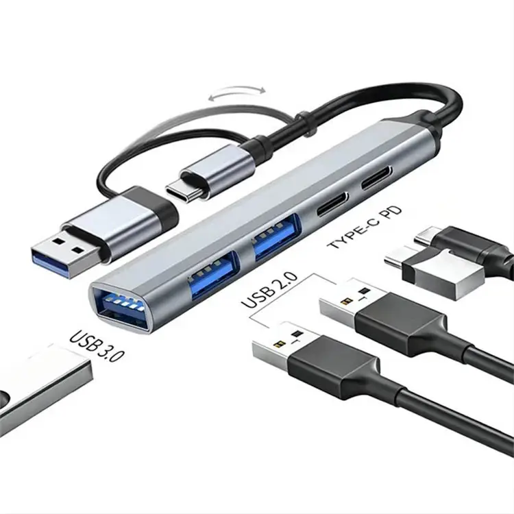 5-พอร์ต Type C ฮับ USB 3.0 2.0 PD Splitter คอมพิวเตอร์โน๊ตบุ๊คอุปกรณ์เสริมสำหรับ MacBook PC แล็ปท็อปโทรศัพท์ขยาย gadget ADAPTER