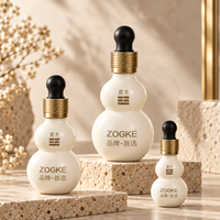Vente en gros de flacons compte-gouttes en verre en forme de gourde de 20 ml, 30 ml, 50 ml avec bouchon fileté doré pour l'emballage d'huiles essentielles et de sérums pour le visage