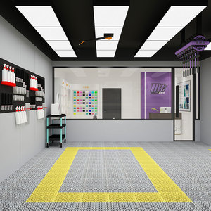 Dalles de sol emboîtables multi-emplacements jaune-gris pour atelier, tapis de drainage modulaire pour <span class=keywords><strong>garage</strong></span> automobile et station de lavage de voitures - Product Image 5