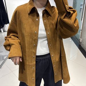 <span class=keywords><strong>Giacca</strong></span> in Vera <span class=keywords><strong>Pelle</strong></span> Scamosciata Oversize Monopetto da Donna Autunno 2025 - Product Image 3