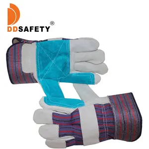 Top Gunn Select Blue Gray Reinforced Double Leather Palm Work Gloves Luvas Guantes Stripe cotton back Rubberized Cuff 4132C