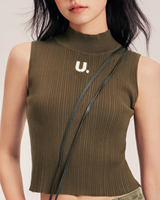 Design moderne 2025 femmes gilet brodé Logo décontracté demi-col roulé tricoté sans manches haut pull