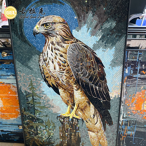 Mural de pared de arte con diseño de pájaro hecho a mano, mosaico de vidrio para decoración de interiores - Product Image 1